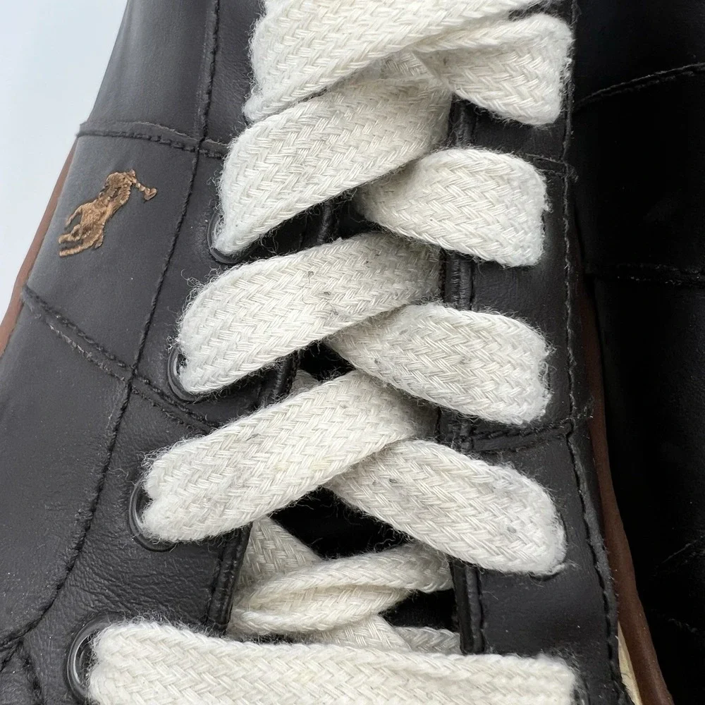 Polo Ralph Lauren Sayer Men's Black/White Leather Low Top Lace-Up Sneakers 10D